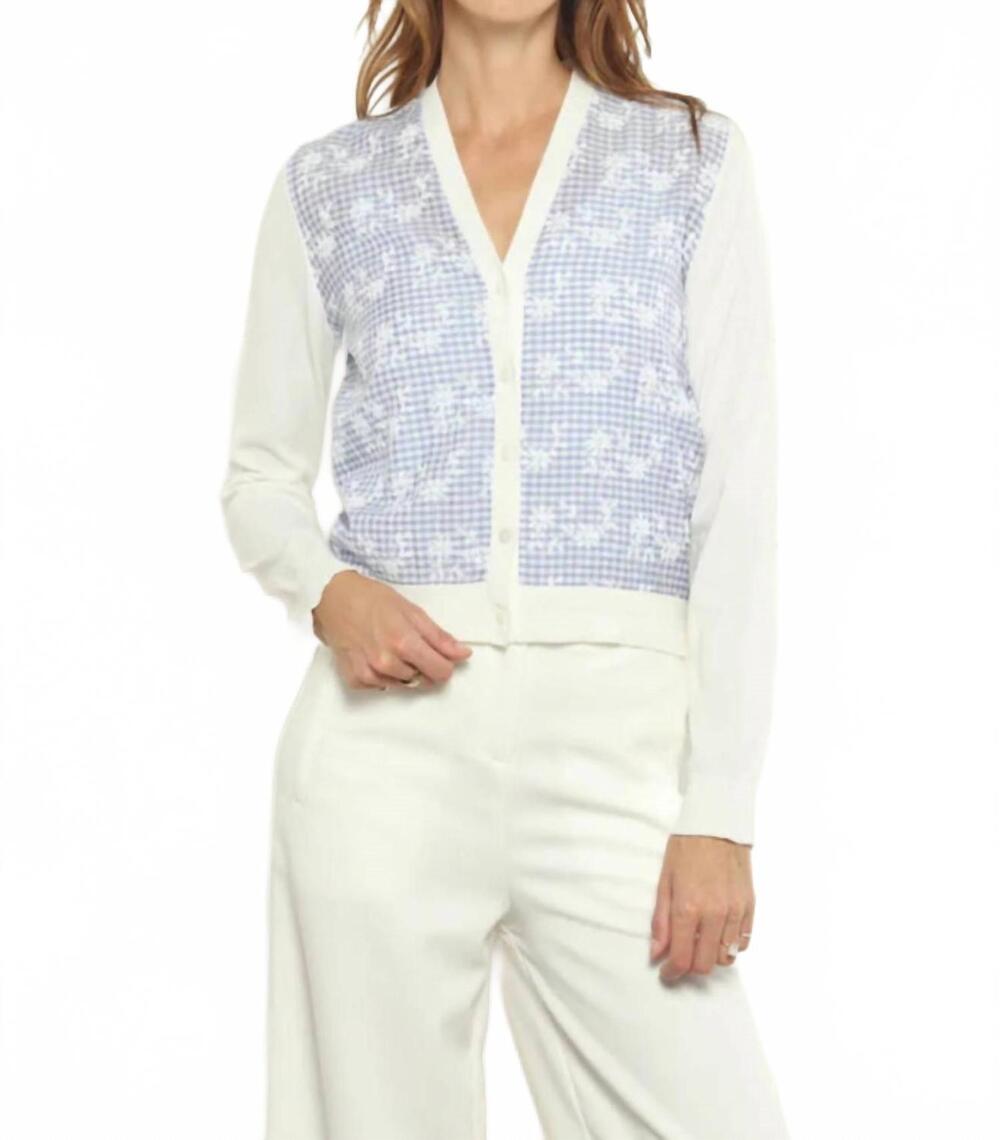 NEW ZERO DEGREES CELSIUS plaid floral cardigan in white blue combo